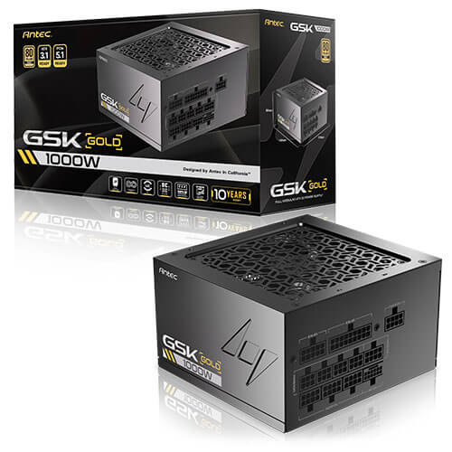 Antec GSK1000 AU, ATX 12V 3.1, 1000W, Full-Modular, 80 Plus Gold, 120mm FDB fan, 100–240V, OCP/OVP/UVP/SCP/OPP/OTP/SIP/NLO protection, 10yr wty