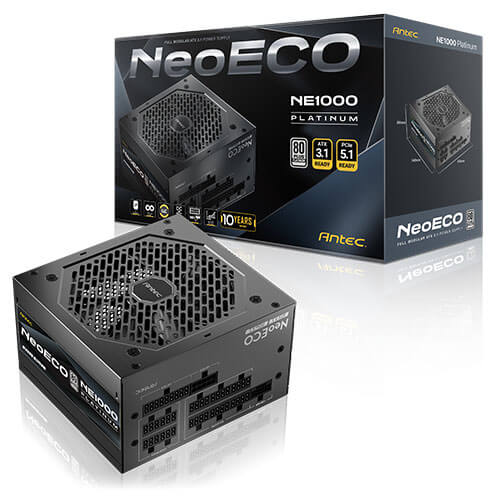 Antec NE1000P AU, 1000W, 80 PLUS Platinum, ATX 3.1, PCIe 5.1 (12V-2x6), Full Modular, Active PFC, 120mm FDB Fan, 10Y Warranty