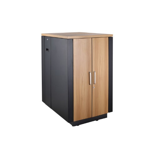 LDR Assembled Soundproof 18U Cabinets ( Black and Wood Color), 3 Pcs Low Noise Fans,2pcs Side Panels, Lockable And Removable Barrel Locking.