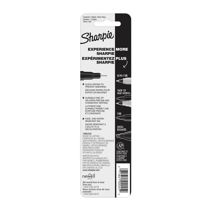 Sharpie Pen Fine Black Pk2 Bx6