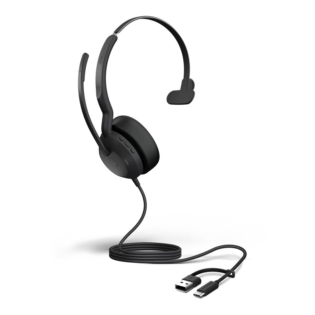 Jabra Evolve2 50, USB C/A MS Mono Headset, Bluetooth®, 4 microphones, Active Noise Cancellation, Busylight, Call management, Air Comfort technology