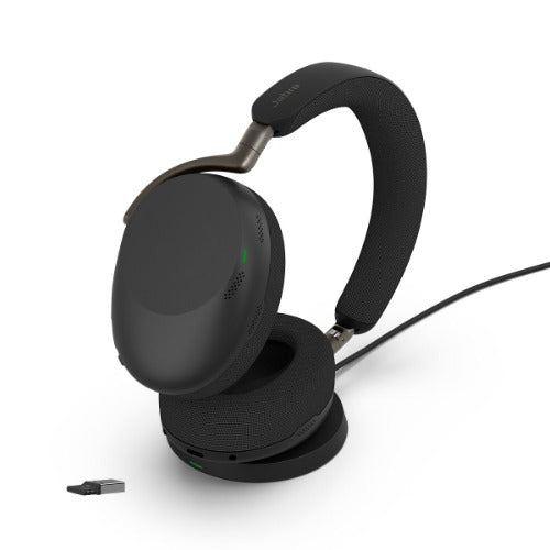 Jabra Evolve3 85, UC Stereo Black Bluetooth ANC Headset with Wireless Charging Pad, Link390A BT, USB-A
