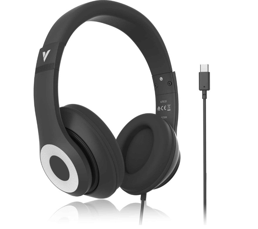 Verbatim Audio Headphone Mic Classic Type C - Black, Clear Sound, Comfort, Robust Construction, Easy modern connection. Headset. Office & School 2025