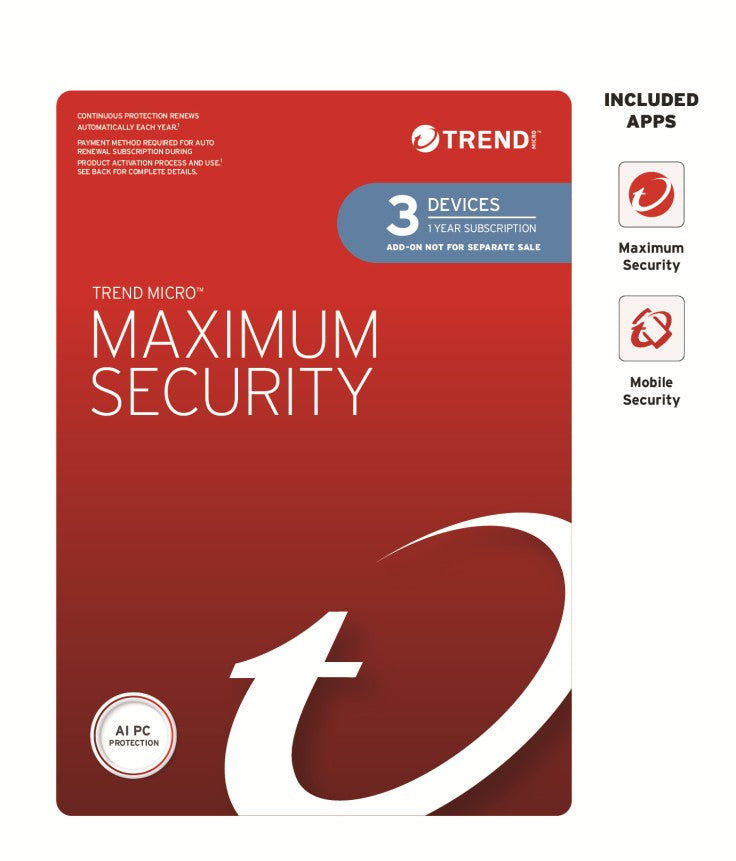 Trend Micro Maximum Security Plus (3 Devices) 1 Year Add-on OEM (Plus = Secure VPN / Cleaner Pro) No credit card required