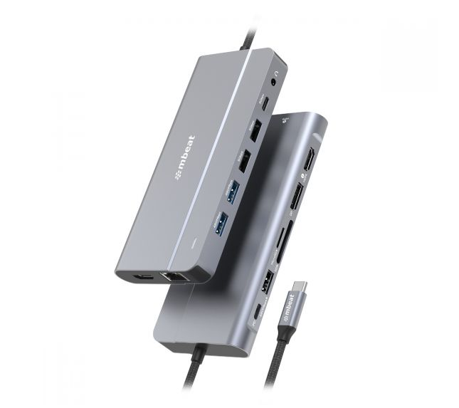 mbeat® Elite X14 Triple 4K Display Multi-Port USB-C Hub USB-C 3.2 Gen 2 × 1, Supports USB-C DisplayPort 1.4 (DP-Alt Mode)  HDMI 2.0 Version × 2, Max.