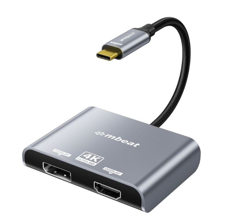(LS) mbeat® Tough Link USB-C to DP&HDMI Dual 4K/60Hz MST Adapter 4K (3840x2160) @ 60Hz, 4K (3840x2160) @ 30Hz, 2K (2560x1440) @ 60Hz - Space Grey