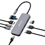 Verbatim USB-C Pro Multiport Hub 9 Ports, HDMI 4K60, RJ45 1GbE, 2x USB-C + USB-A 3.2 Gen2 10Gbps data only, 2x USB-A Gen1, SD + microSD, bus powered