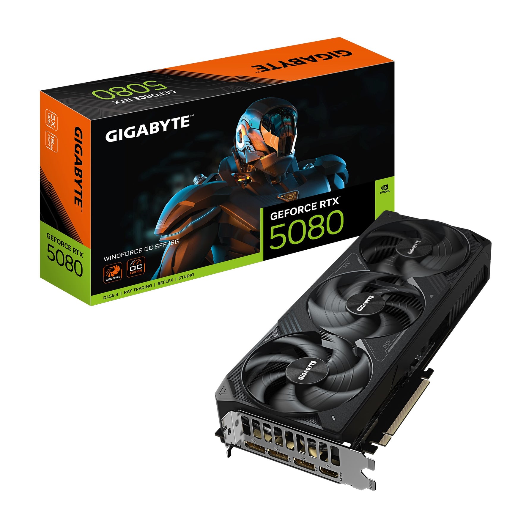 Gigabyte GeForce RTX™ 5080 WINDFORCE OC SFF 16G, 2670 MHz, CUDA 10752, GDDR7,  256 bit, PCI-E 5.0, PSU 850W, DisplayPort 2.1b x3 HDMI 2.1b x1
