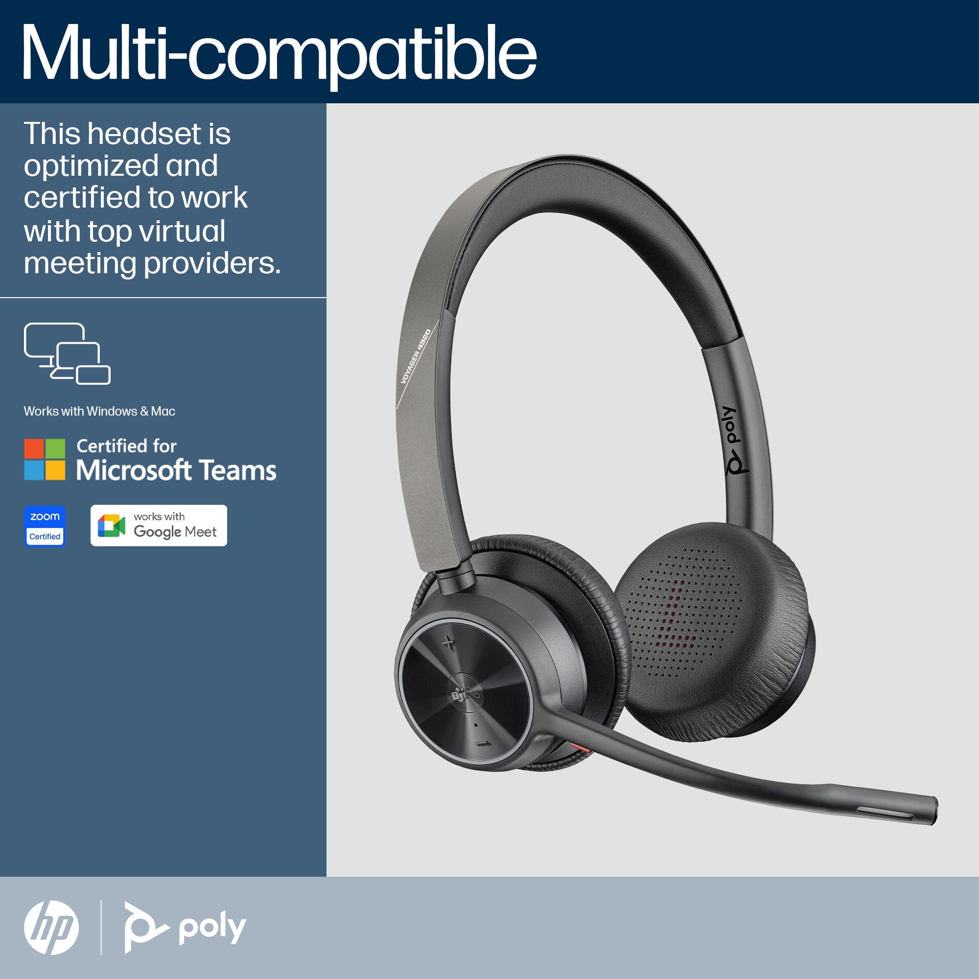 Poly Voyager 4320 Microsoft Teams Certified Headset +BT700 dongle +Charging Stand