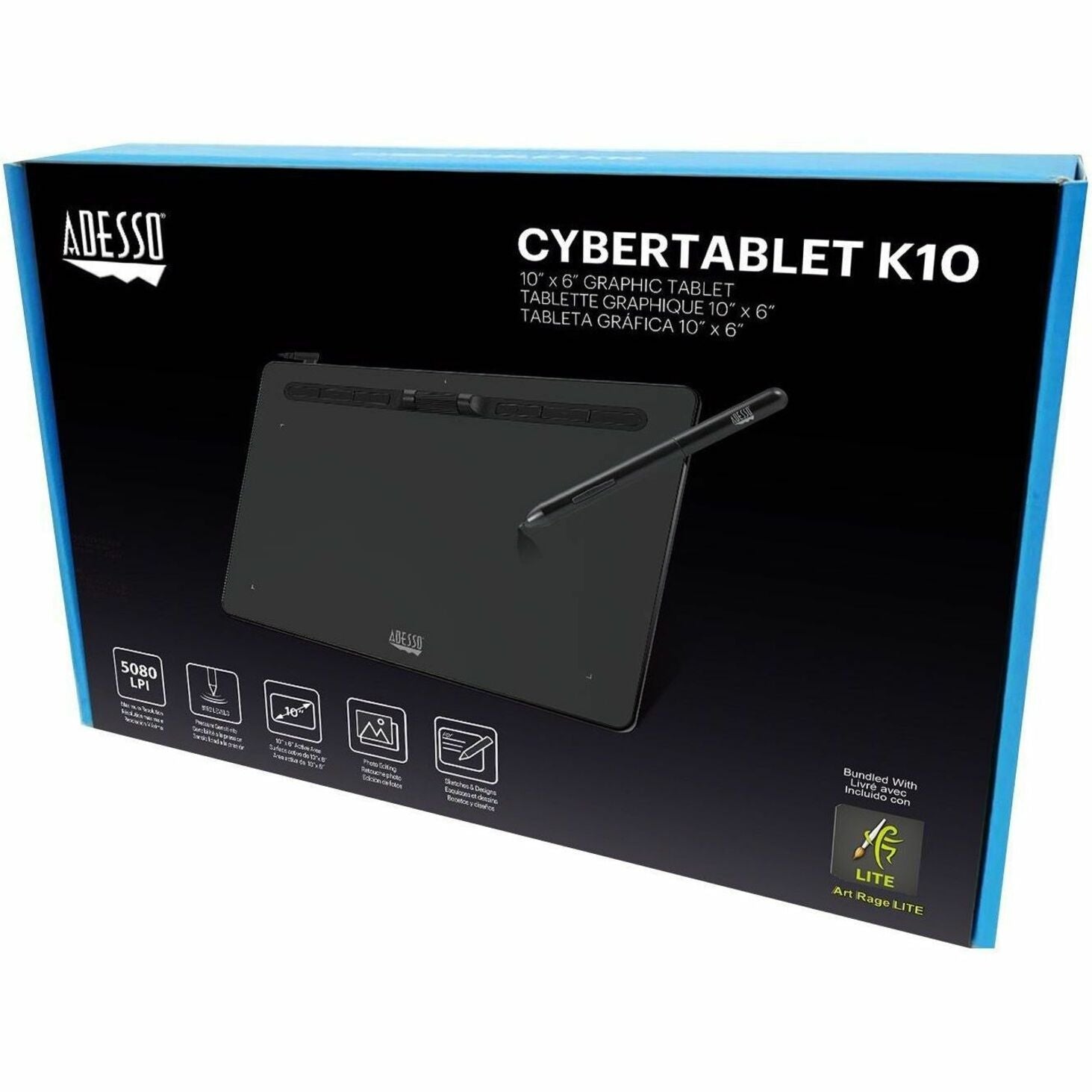 Adesso CyberTablet K10 Graphics Tablet - 5080 lpi - Cable - Black - Soundz Store AUSTRALIA