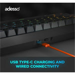 Adesso Easy Touch 1300 Keyboard - Full-size - Wired/Wireless Connectivity - USB Type C Interface - RGB LED - English (US) - Soundz Store AUSTRALIA