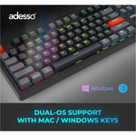 Adesso EasyTouch 1100 Keyboard - Wired/Wireless Connectivity - USB Interface - RGB LED - English (US) - Grey - Soundz Store AUSTRALIA