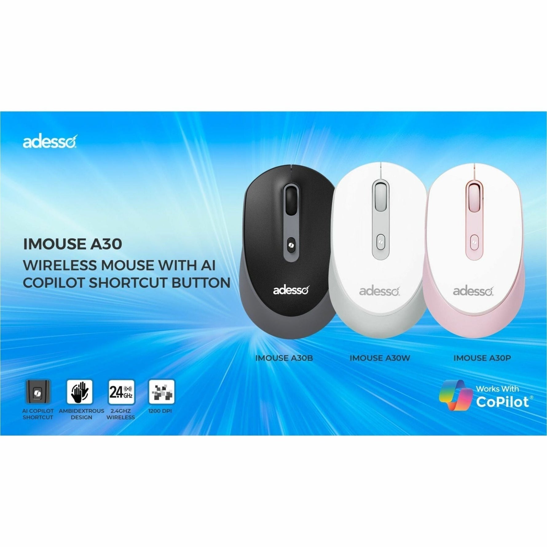 Adesso iMouse A30B Mouse - Radio Frequency - USB Type A - Optical - Black - Soundz Store AUSTRALIA