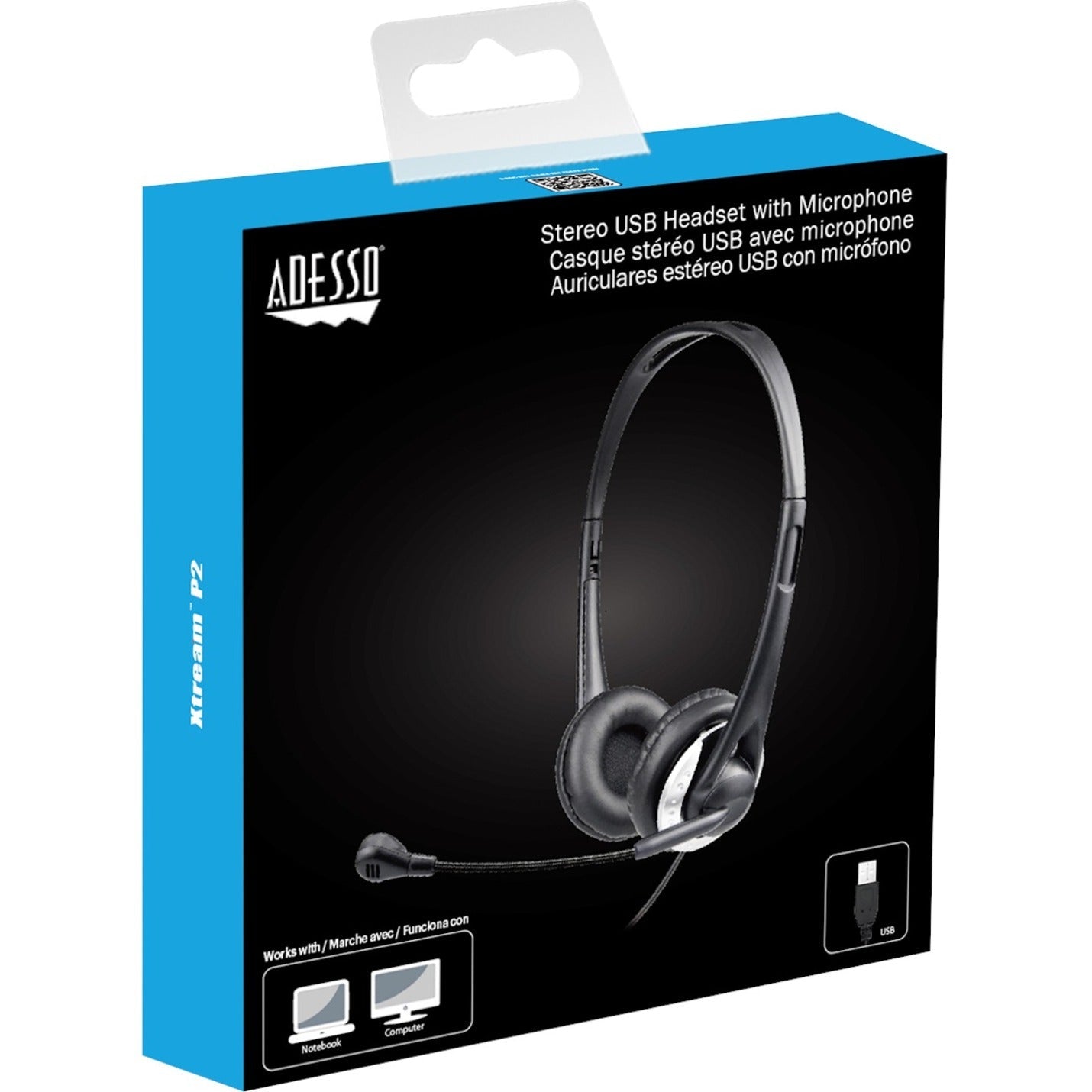 Adesso Xtream P2 Wired Over-the-head, On-ear Stereo Headset - Black - Soundz Store AUSTRALIA