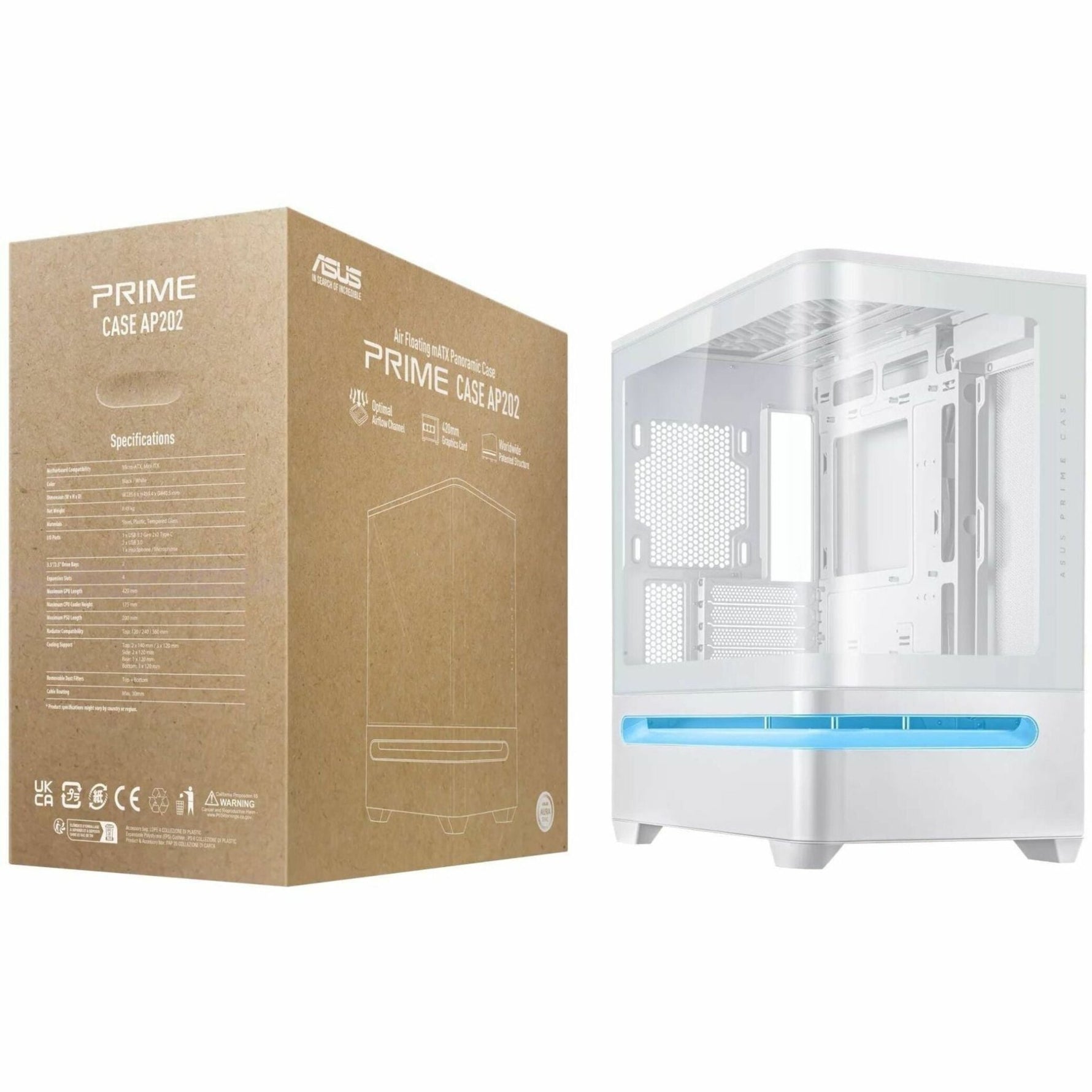 Asus Prime ASUS Prime AP202 Computer Case - Micro ATX, Mini ITX Motherboard Supported - Micro Tower - Tempered Glass - White - Soundz Store AUSTRALIA