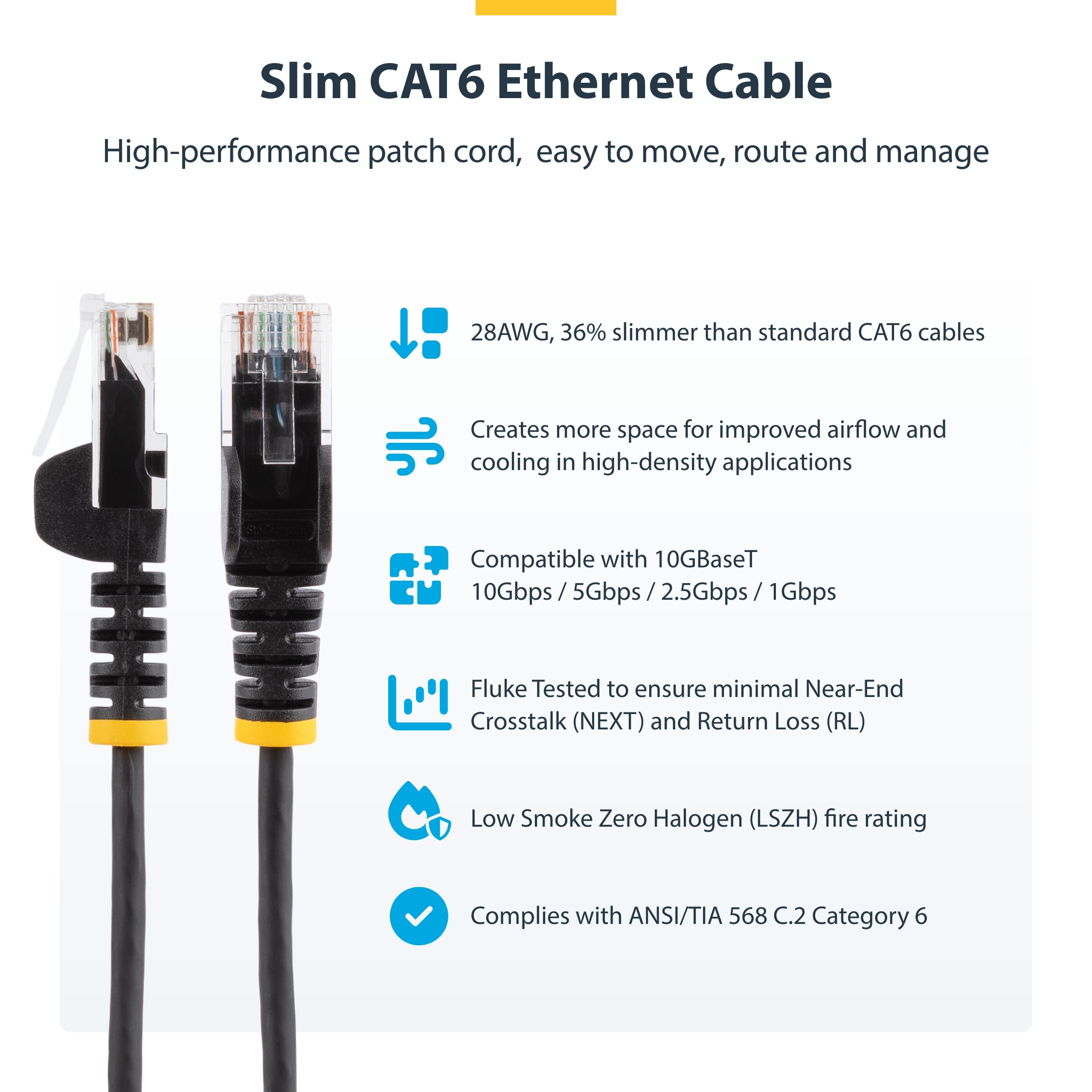 StarTech.com 1.5m Green Slim CAT6 Ethernet Cable, Snagless, 100W PoE, UTP, LSZH, 28AWG Pure Bare Copper Wire, Slim RJ45 Network Patch Cord w/Strain Reliefs, Fluke Tested