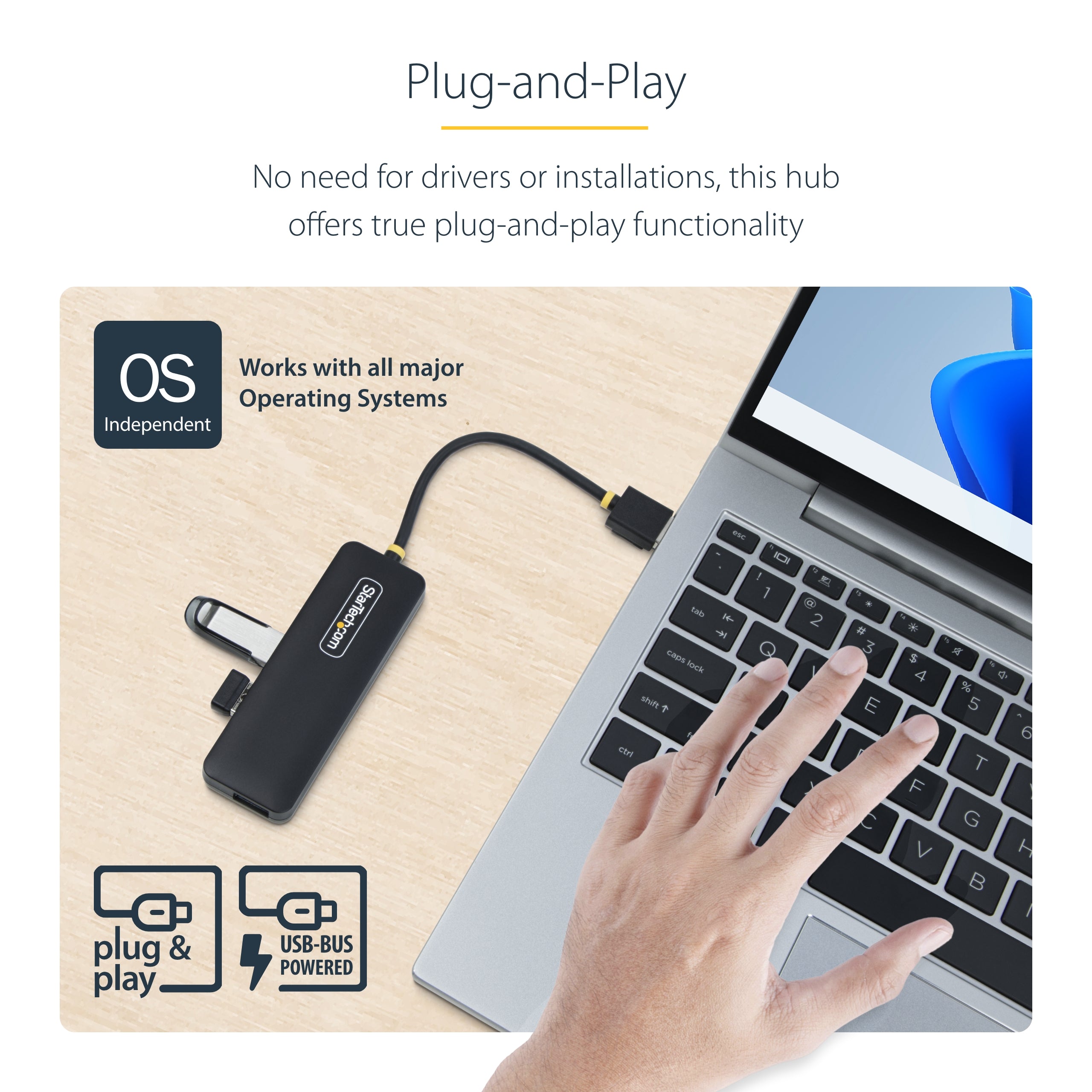 StarTech.com 4-Port USB-A Hub, 5Gbps, Bus Powered, Small Travel Mini USB Hub, Multi-Port USB 3.0 Splitter, Portable USB Hub, Overcurrent Protection (OCP)
