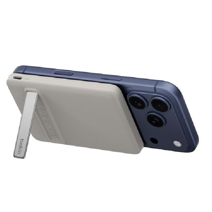 Belkin BoostCharge Slim Magnetic 5K Power Bank w/ Qi2(15W)+USB-C Cable(60cm)+Integrated Kickstand-Sand(BPD011fqSA),1xUSB-C,$2500 CEW,2 Years Warranty - Soundz Store AUSTRALIA