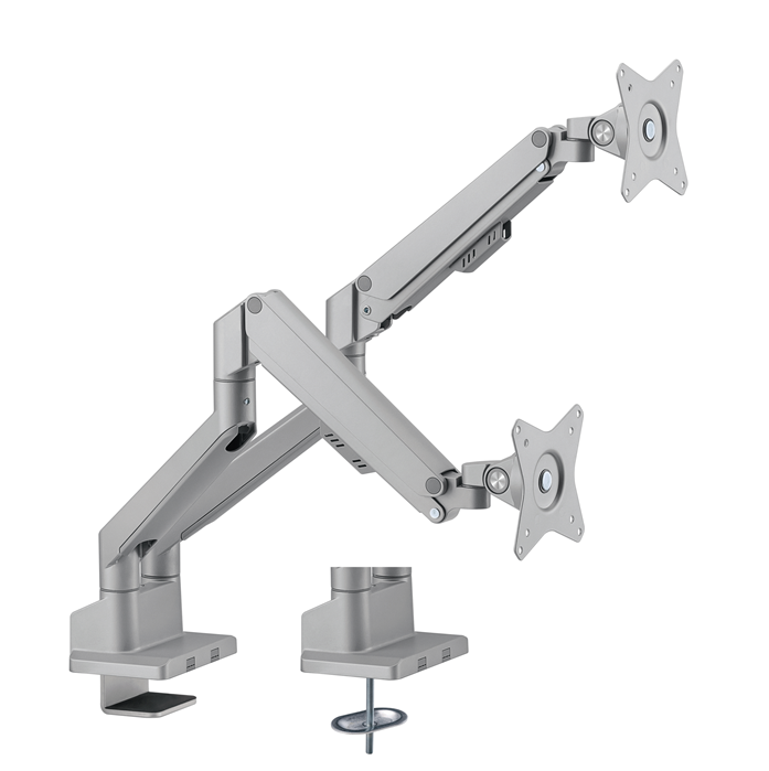 Brateck Dual Monitor Thin Gas Spring Monitor Arm Fit Most 17'-32' Monitors, Up to 9kg per screen VESA 75x75/100x100 Matte Silver (LS) - Soundz Store AUSTRALIA