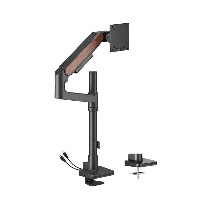 Brateck LDT81N-C012UCP Fusion Heavy-Duty Pole-Mounted Gas Spring Monitor Arm with USB-A/USB-C Ports For most 17'~49' Monitors, Fine Texture Black(New) - Soundz Store AUSTRALIA