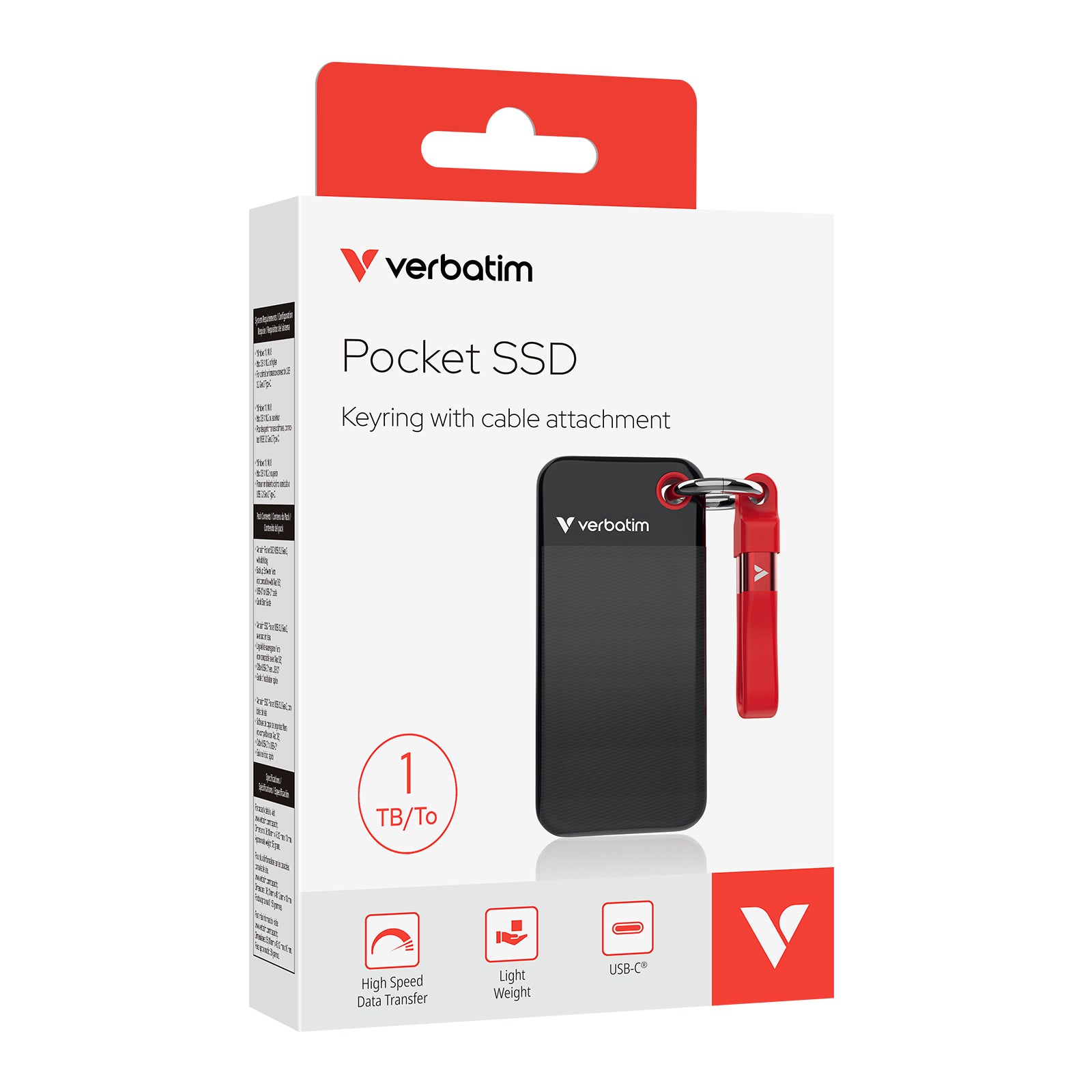 1TB Pocket SSD with USB-C 3.2 Gen 2 - Black/Red
