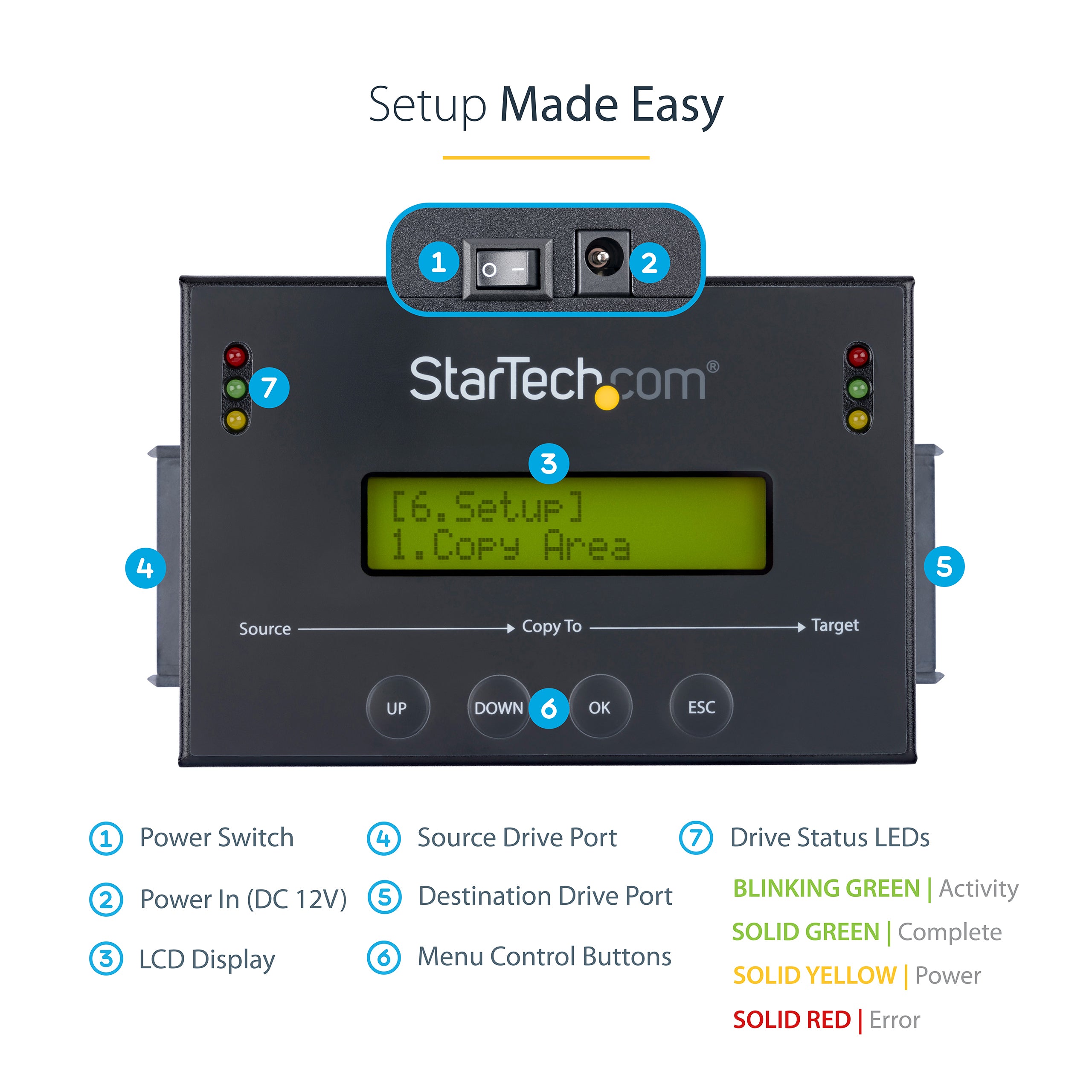 StarTech.com 1:1 Standalone Hard Drive Duplicator with Disk Image Manager For Backup and Restore, Store Several Disk Images on one 2.5/3.5" SATA Drive, HDD/SSD Cloner, No PC Required