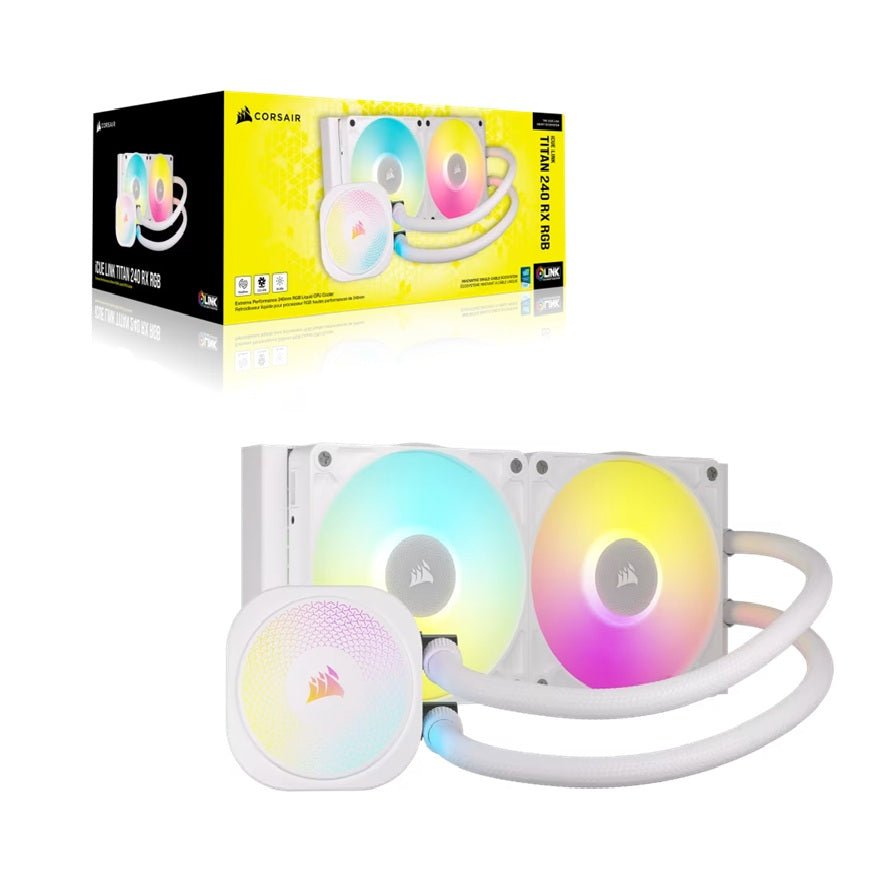 Corsair iCUE LINK TITAN 240 RX RGB AIO Liquid CPU Cooler - White, 73.5 CFM, 2100 RPM, Aluminum Radiator, Copper Cold Plate, Intel/AMD Support - Soundz Store AUSTRALIA