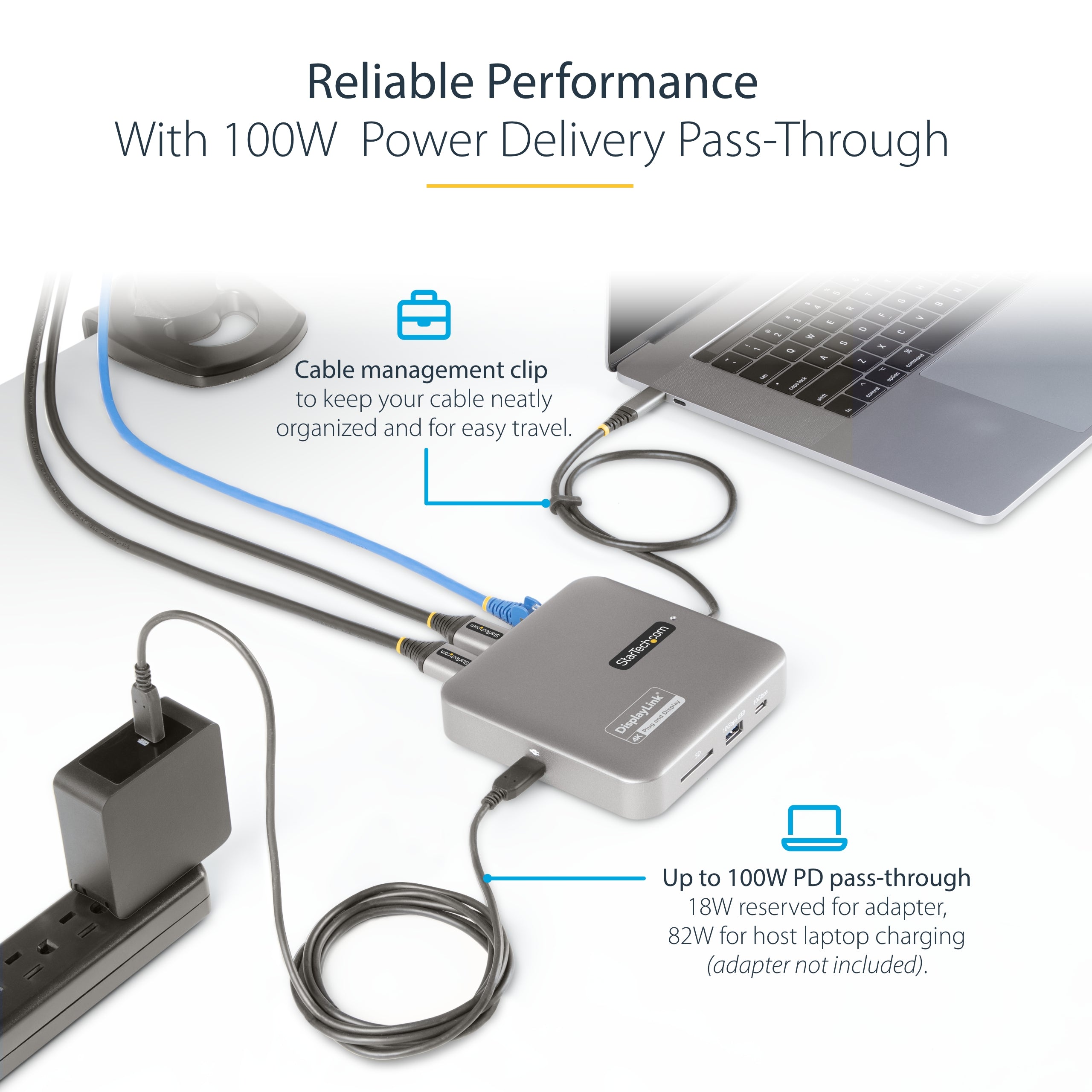 StarTech.com USB C Docking Station, Dual 4K 60Hz HDMI compatible with Macbook Pro (M1/M2/M3/M4) and Windows, USB-A/USB-C 10Gbps Hub, 100W Power Delivery, GbE, SD, 22in/56cm Cable