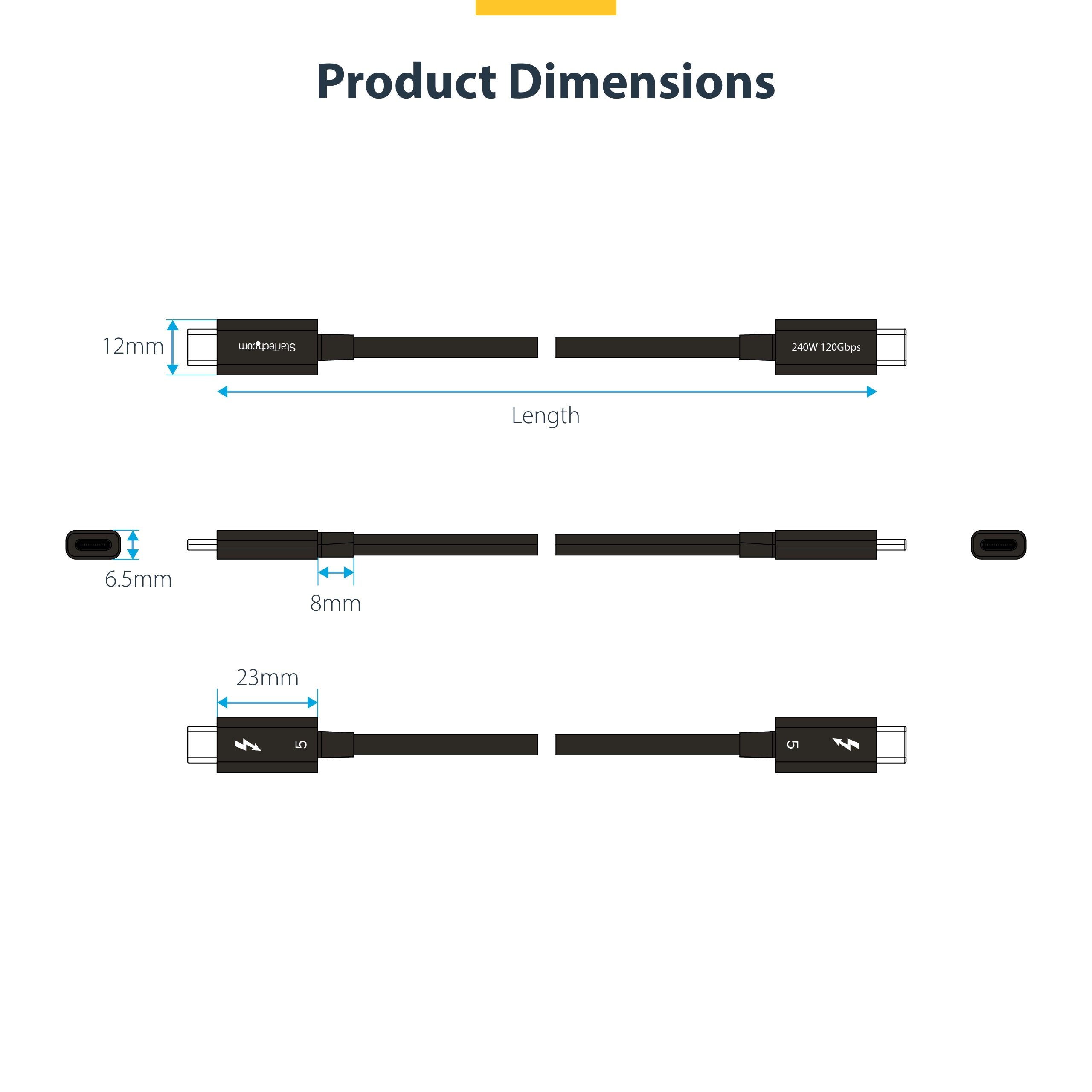 StarTech.com 2.6ft (80cm) Thunderbolt 5 Cable, 80Gbps/Up to 120Gbps, 240W PD, 8K 60Hz, Certified Thunderbolt Cable - Compatible w/Thunderbolt 4/USB4/USB-C