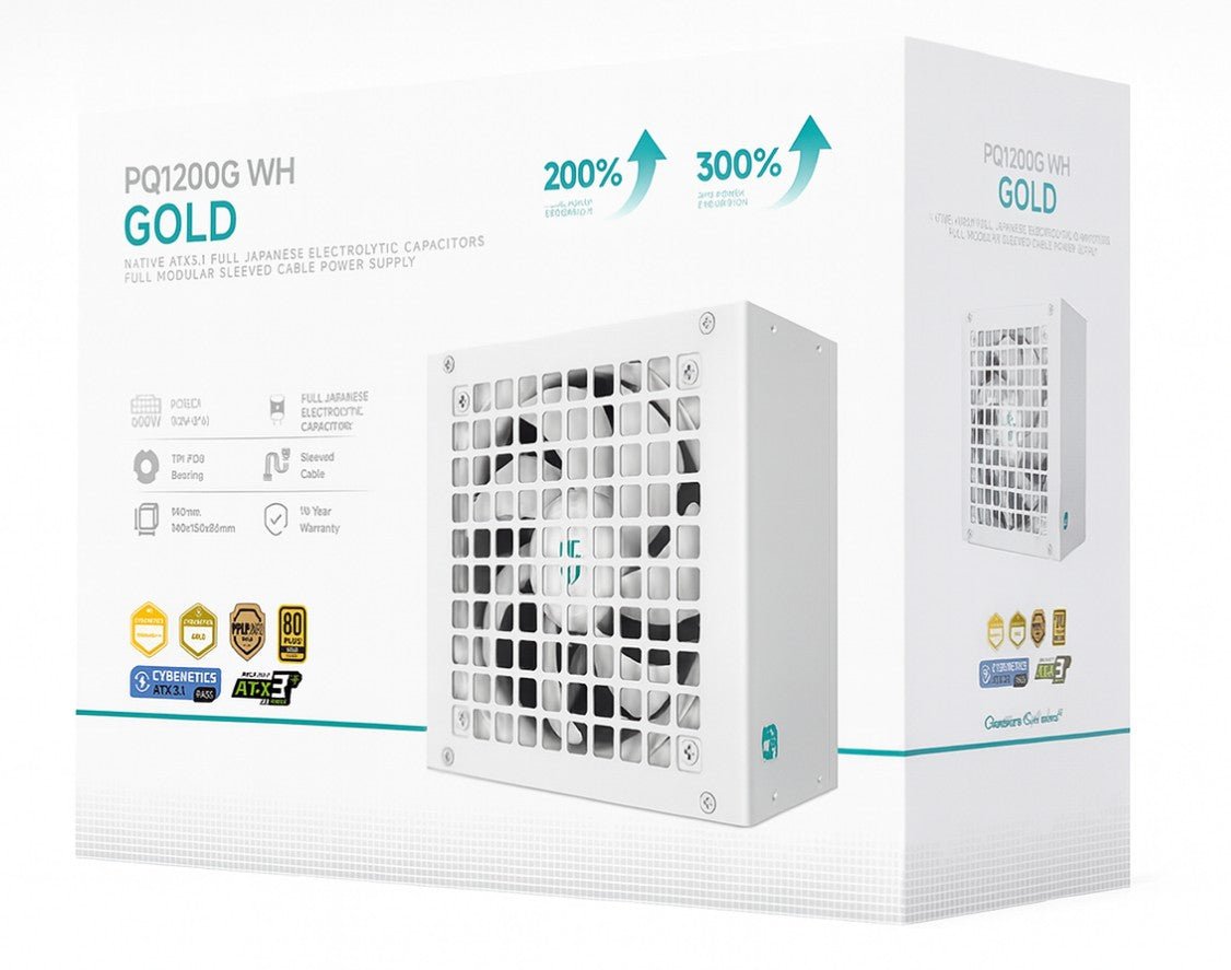 DeepCool PQ1200G WH 1200W Gamer Storm 80+ Gold/Cybenetics Fully Modular ATX Power Supply 120mm Fan, Japanese Capacitors, DC to DC, ATX12V V3.1, - Soundz Store AUSTRALIA