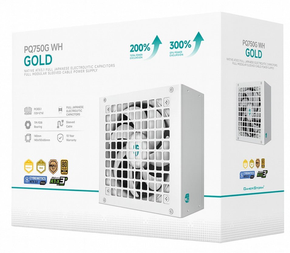 DeepCool PQ750G WH 750W Gamer Storm 80+ Gold/Cybenetics Fully Modular ATX Power Supply 120mm Fan, Japanese Capacitors, DC to DC, ATX12V V3.1 - Soundz Store AUSTRALIA