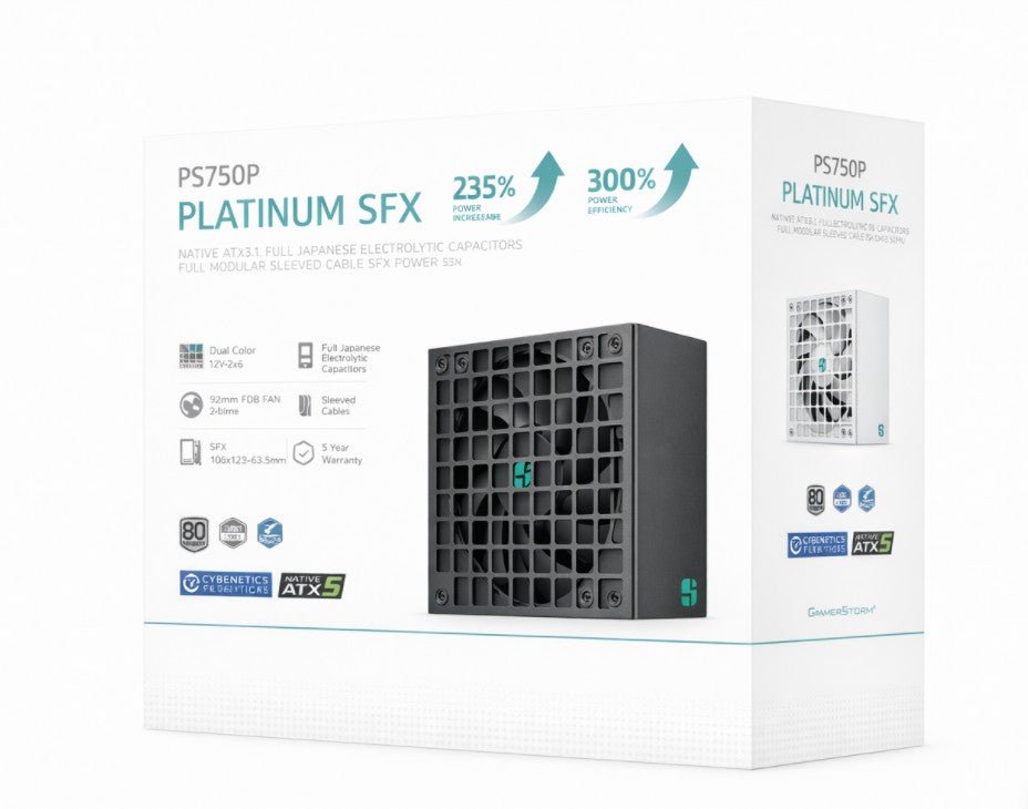DeepCool PS750P 750W Gamer Storm SFX12V V4.1 & ATX12V V3.1M Full Japanese Electroyltic Capacitors, Cybenetics Platinum/PPLP 115V Platinum - Soundz Store AUSTRALIA