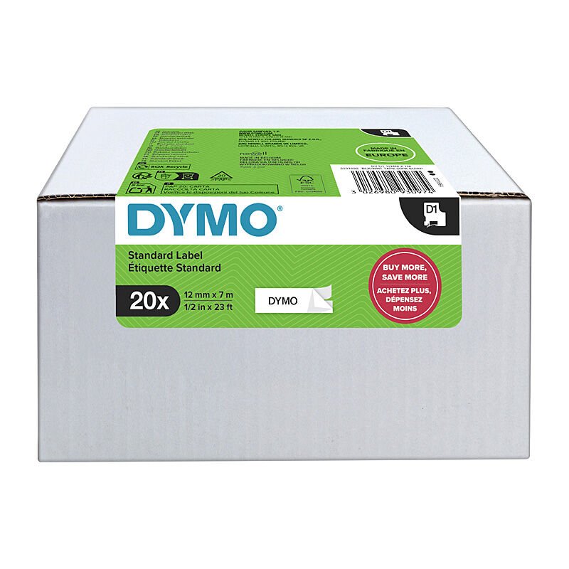 Dymo 2231632 - D1 12mmx7M Blk/White Pk20 - Soundz Store AUSTRALIA