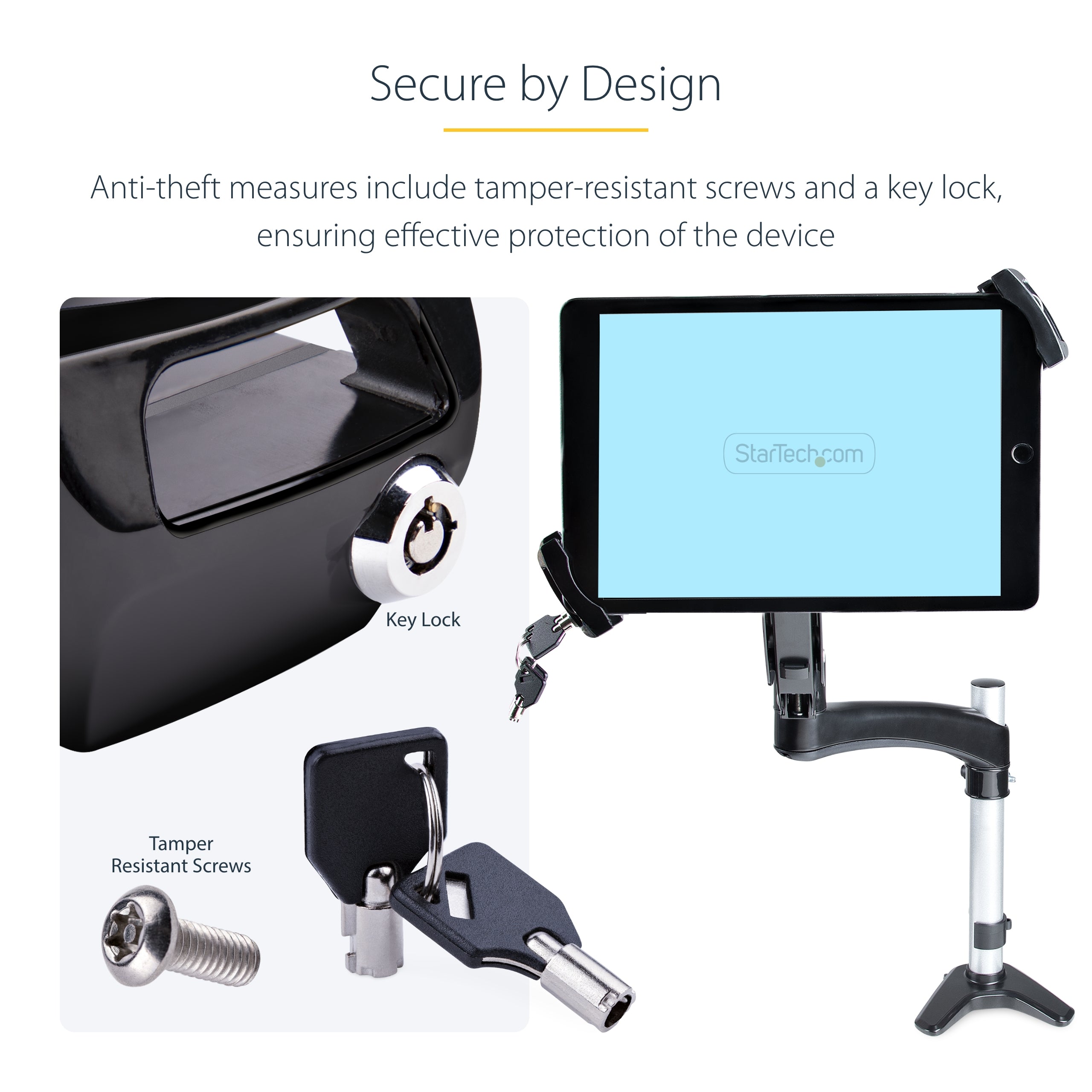 StarTech.com VESA Mount Adapter for Tablets 7.9 to 12.5in - Up to 2kg (4.4lb) - 75x75/100x100 VESA Patterns - Universal Anti-Theft Tablet VESA Mount Clamp - Secure Tablet Mount - Black