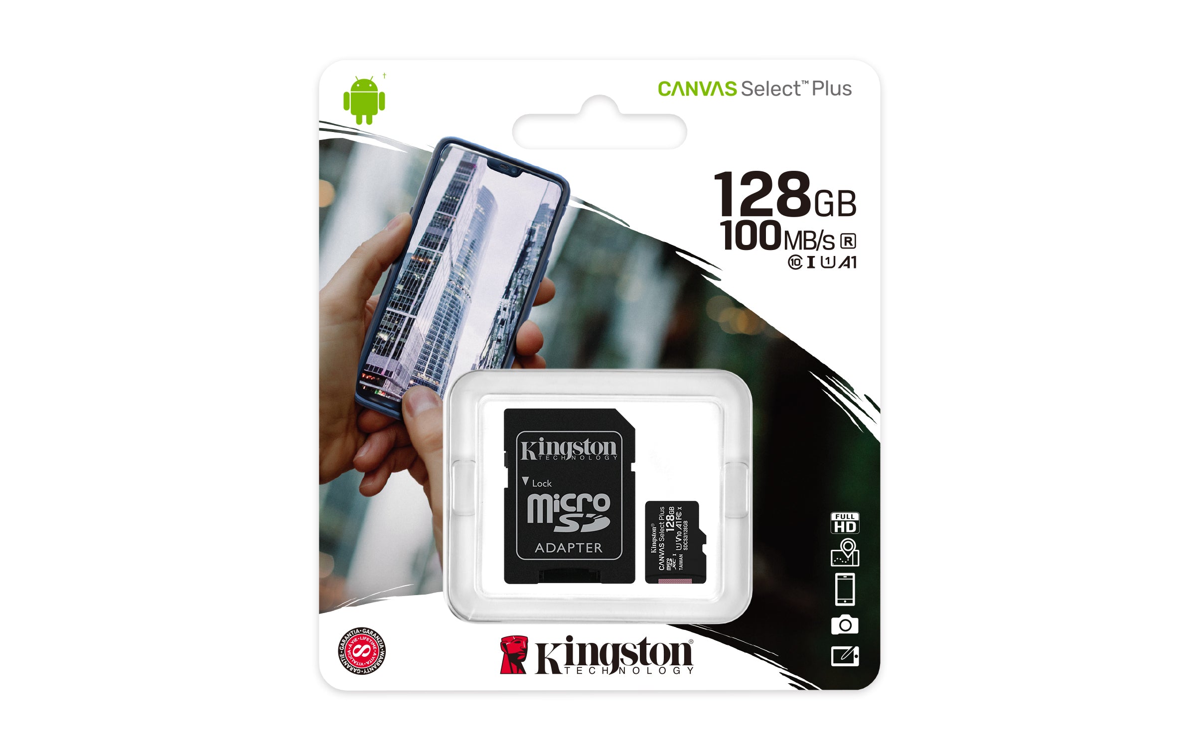 Kingston Technology Canvas Select 128GB micSDXC Plus 100R A1 C10 Card + ADP