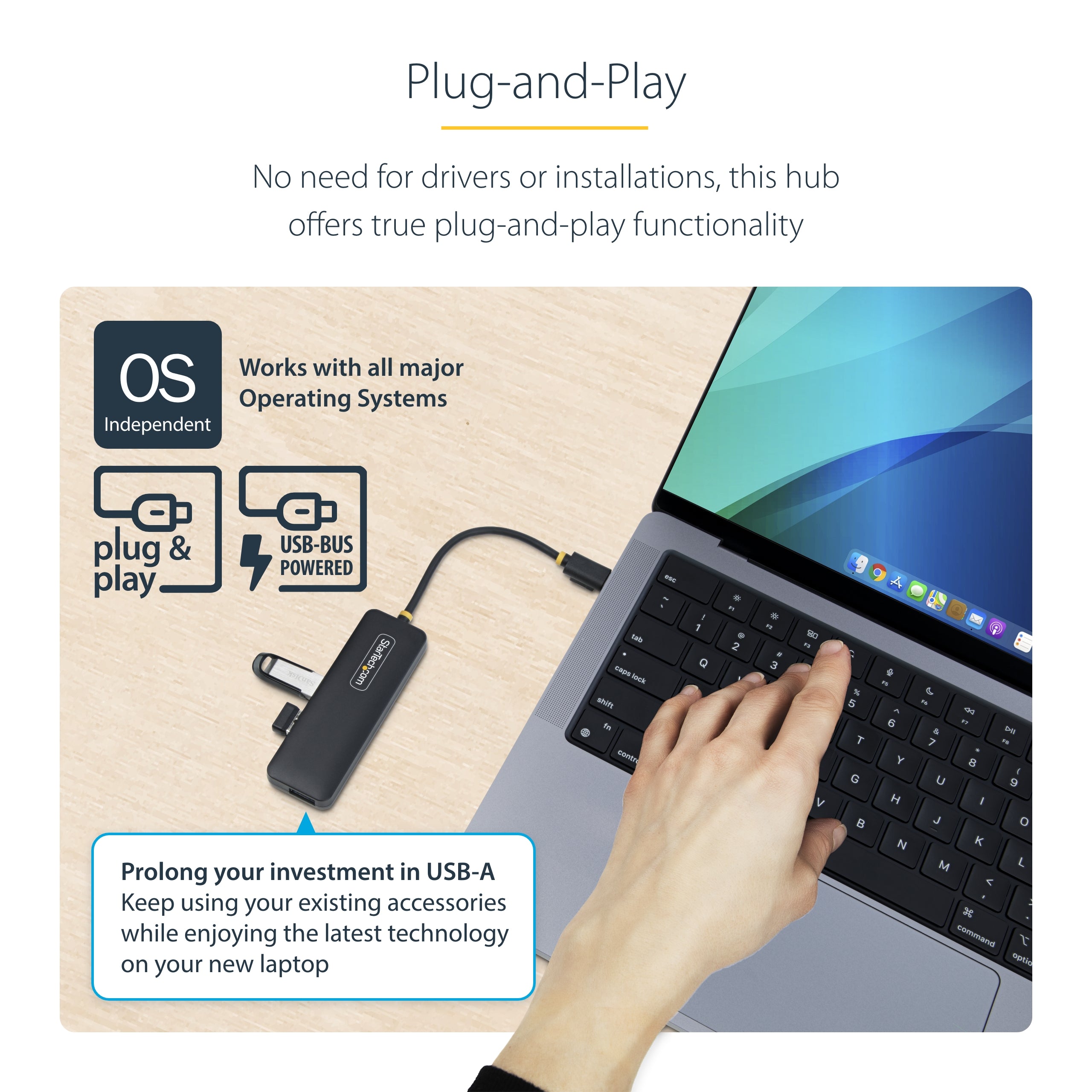 StarTech.com 4-Port USB-C Hub, 5Gbps, USB-C to 4x USB-A, Bus Powered, Small Travel Mini Hub, Multi-Port USB 3.0 Splitter, Portable Hub, Overcurrent Protection