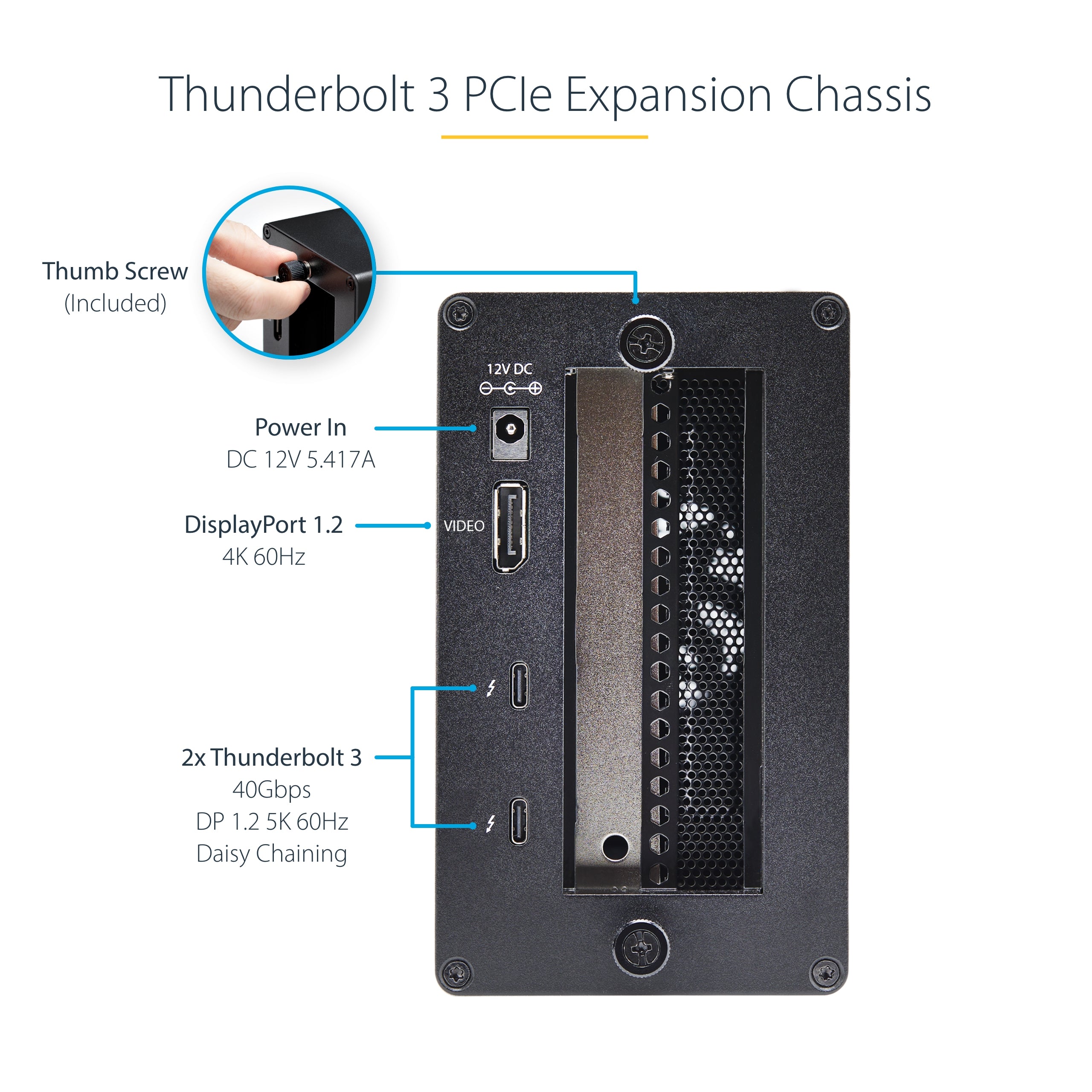 StarTech.com Thunderbolt 3 PCIe Expansion Chassis, External Enclosure with One PCI Express Slot, PCIe Box for Laptops/Desktops/All-In-Ones, 5K/4K Output Via TB3/DP Ports, TAA Compliant