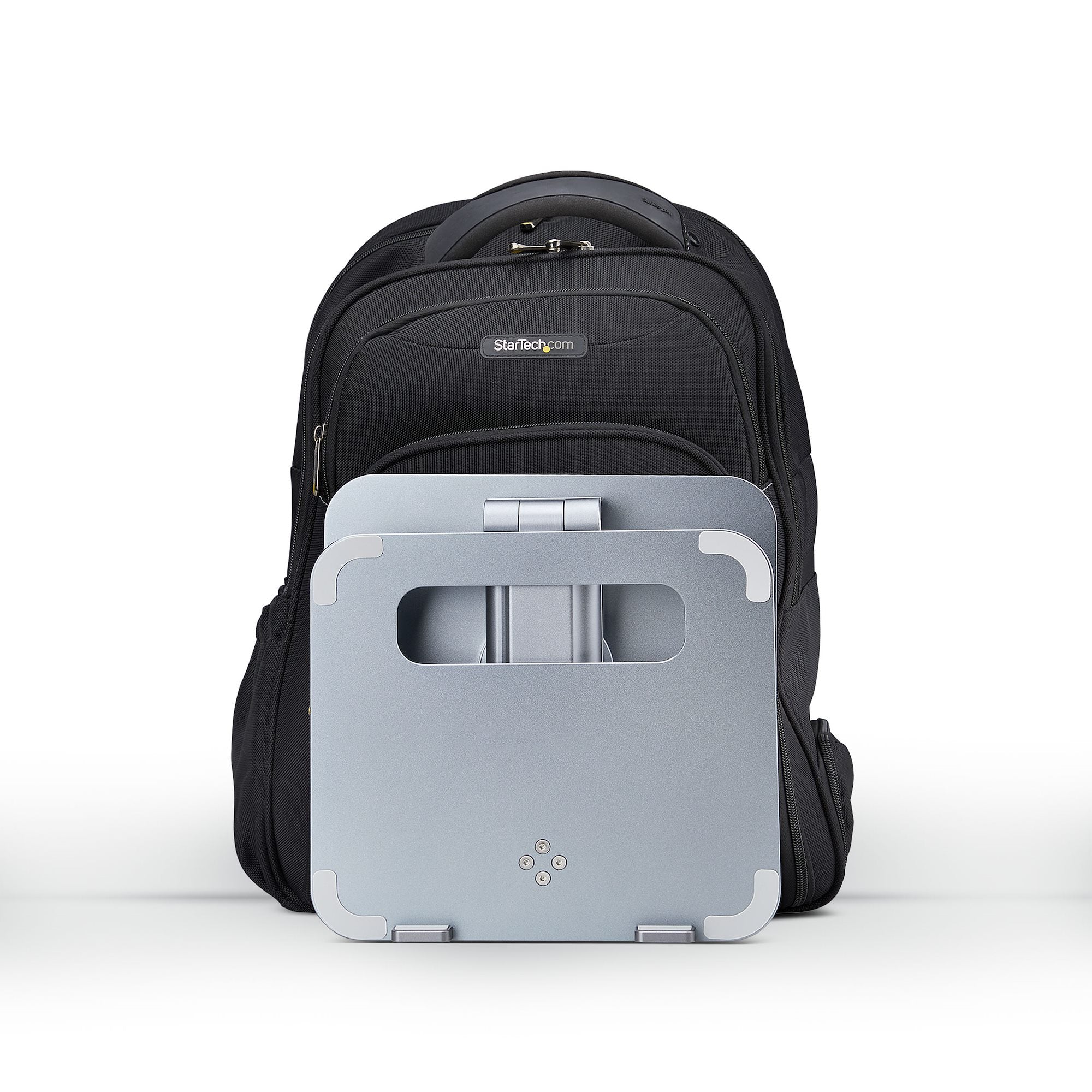 StarTech.com Telescopic Laptop Stand, 360 Swivel Base, Rotating Computer Riser for Desk, Adjustable Height and Tilt, Max 11lb/5kg, Aluminum Build, Portable Design