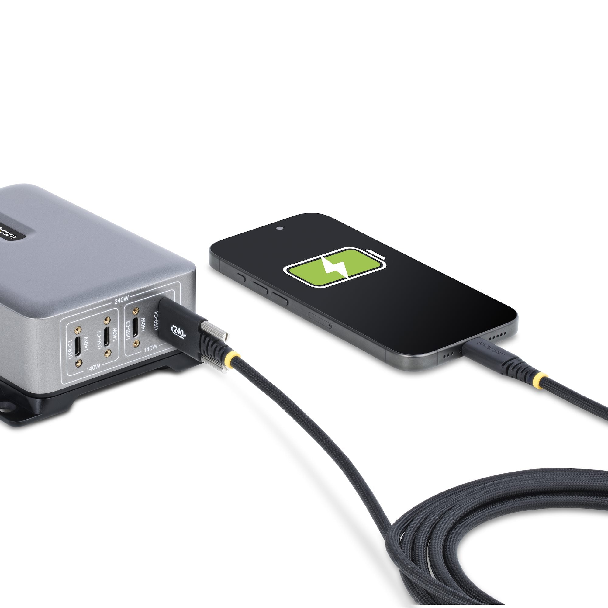 StarTech.com 10ft (3m) USB-C Charging Cable, Side Screw Locking, 240W (5A) PD EPR, Dual-Layer Silicone/Braided Jacket, USB 2.0 Laptop Charger Cable, USB-IF Certified, Rugged USB-C Charging Cord