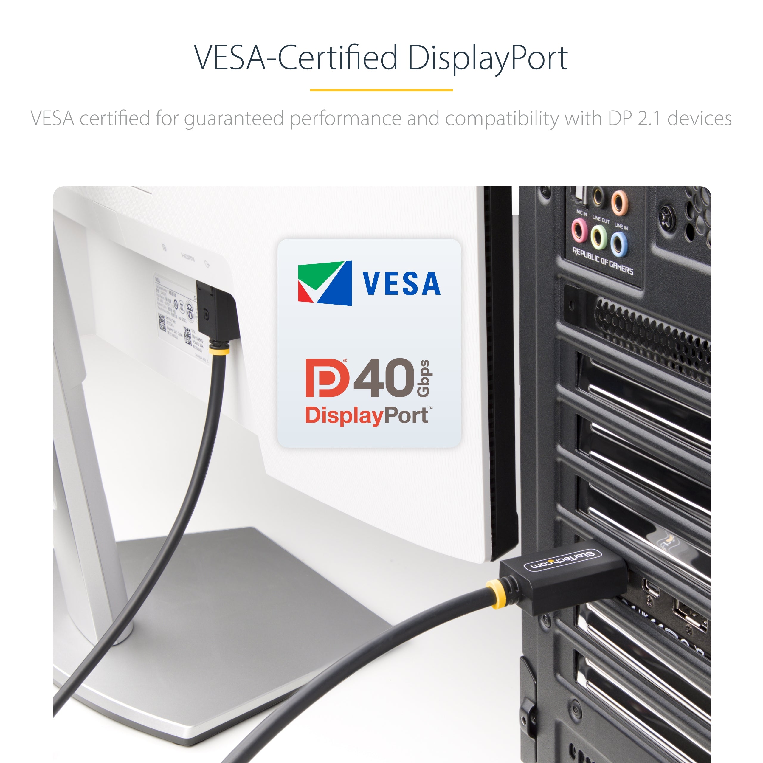 StarTech.com 6ft DisplayPort 2.1 Cable, VESA Certified DP40 DisplayPort Cable w/UHBR10/HDR/HDCP 2.2, 8K 60Hz/4K 144Hz w/DSC 1.2a, 40Gbps, DP 2.1 Cable, UHD Monitor Cord, M/M