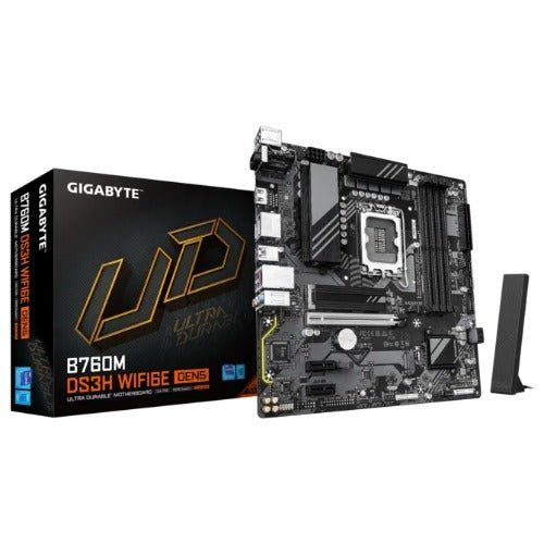 Gigabyte B760M DS3H WIFI6E GEN5 Intel LGA 1700 mATX Motherboard, 4x DDR5 ~256GB, 1x PCI-E x16, 2x M.2, 4x SATA, 5x USB 3.2, 6x USB 2.0 - Soundz Store AUSTRALIA