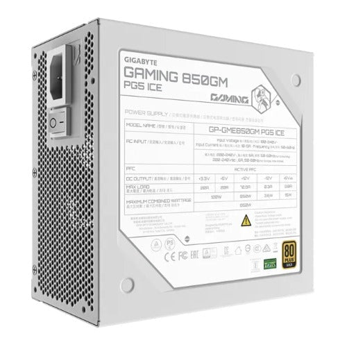 GIGABYTE GAMING 850GM PG5 ICE 850W 80+ Gold ATX 3.1 PSU PCIe5 16pin FM 135mm fan 2xEPS 4xPCIe 8xSATA OVP OPP SCP UVP OCP OTP 90eff 100k MTBF - Soundz Store AUSTRALIA