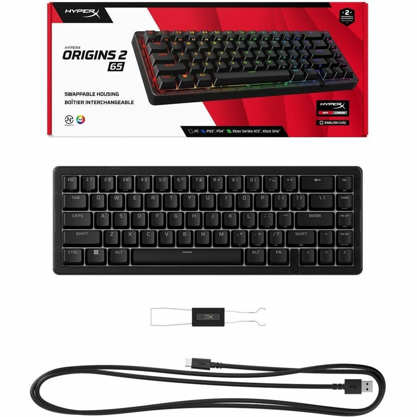 HyperX Origins 2 65 Gaming Keyboard - Compact - Cable Connectivity - USB Interface - RGB LED - English (US) - Black - Soundz Store AUSTRALIA