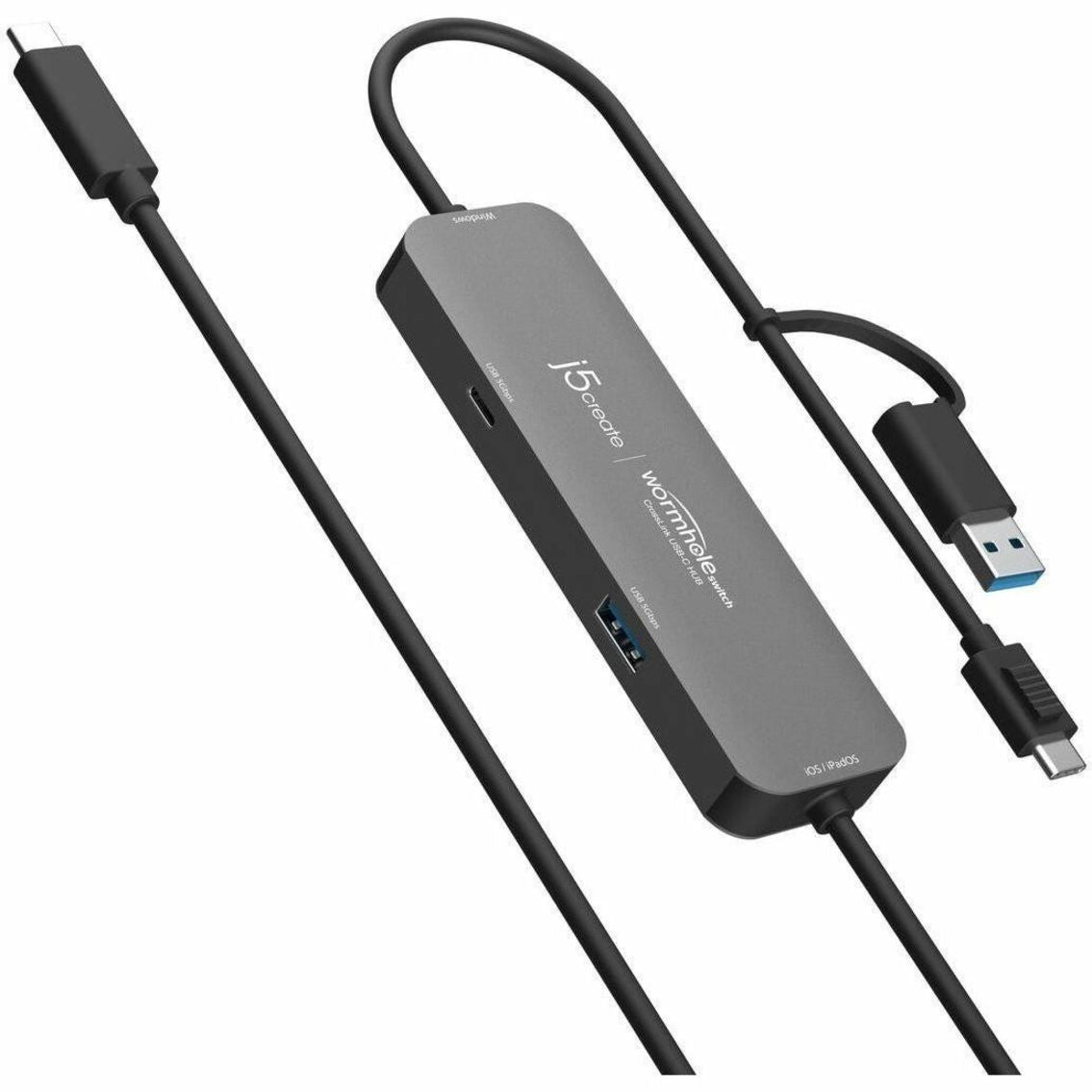j5create Wormhole Switch JCH422 USB Hub - USB Type A, USB Type C - 640 MB/s - Tablet, Notebook, Smartphone, Desktop, Mouse, Keyboard, Flash Drive - Space Gray - Soundz Store AUSTRALIA