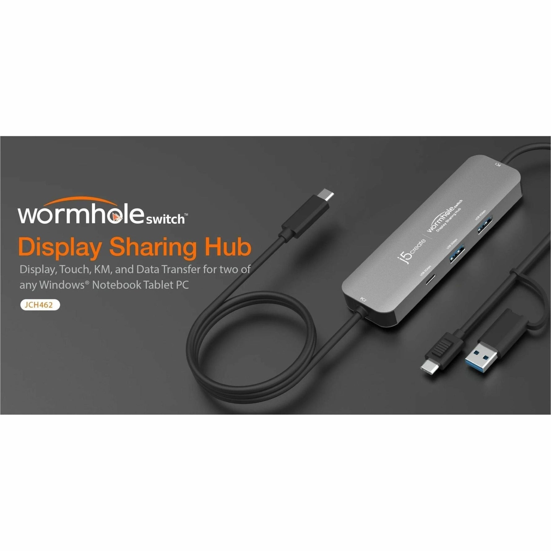 j5create Wormhole Switch JCH462 USB Hub - USB Type A, USB Type C - 640 MB/s - Notebook, Keyboard, Mouse, Desktop, Tablet, Webcam, Camera, Flash Drive - Space Gray - Soundz Store AUSTRALIA