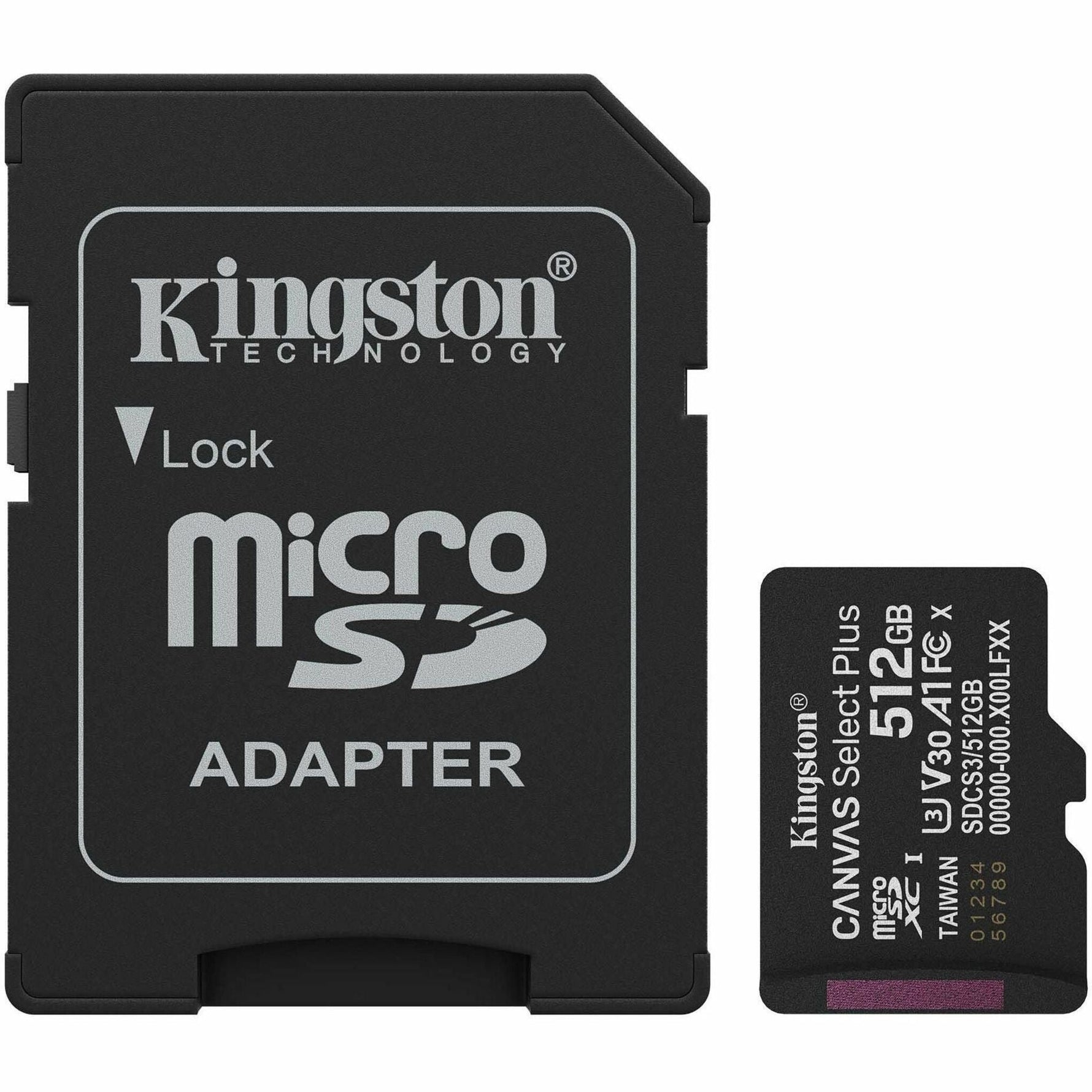 Kingston Canvas Select Plus 512 GB Class 10/UHS-I (U3) V30 microSDXC - 1 - Soundz Store AUSTRALIA