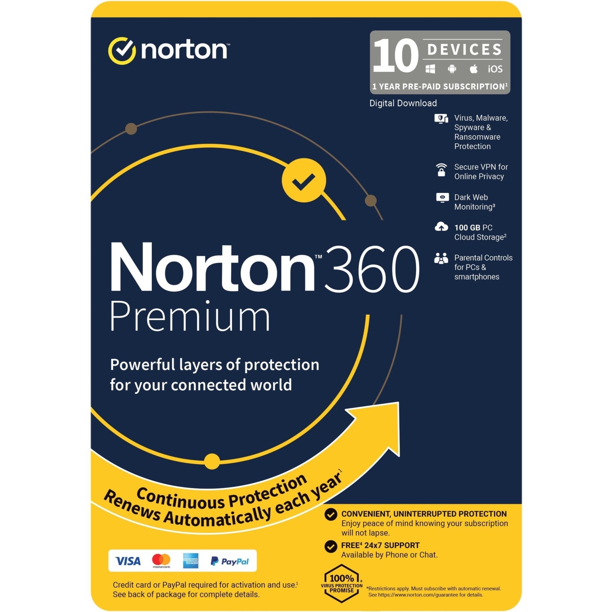 LifeLock Norton 360 Premium - Subscription License and Media - 10 Device, 100 GB, 1 User - Annual Fee - Soundz Store AUSTRALIA
