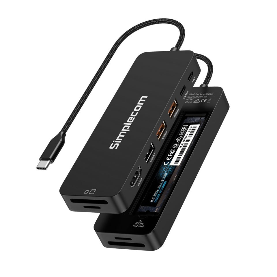 (LS)Simplecom CHT595 9-in-1 USB-C Multiport Docking Station with NVMe M.2 Enclosure 2xUSB-A 10Gbps, USB-C 10Gbps, HDMI 2.0 4K@60Hz, SD/MicroSD, PD100W - Soundz Store AUSTRALIA