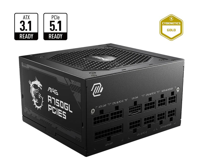 MSI MAG A750GL PCIE5 II Bulk – 750W ATX 3.1, 80+ Gold, full modular, PCIe 5.0 16-pin, 3x PCIe 6+2, 8x SATA, FDB fan, OCP/OVP/OPP/OTP/SCP/UVP, 120mm - Soundz Store AUSTRALIA