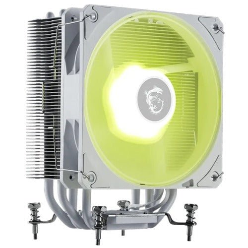 MSI MAG COREFROZR AA13 - WHITE – 120×120×25mm, 2070RPM, 62.6CFM, 30.1dBA, 4×Ø6mm, 152×121×94.5mm, ARGB, AM4/AM5, LGA1700/1851, PWM, 40Khrs, 1.44W - Soundz Store AUSTRALIA